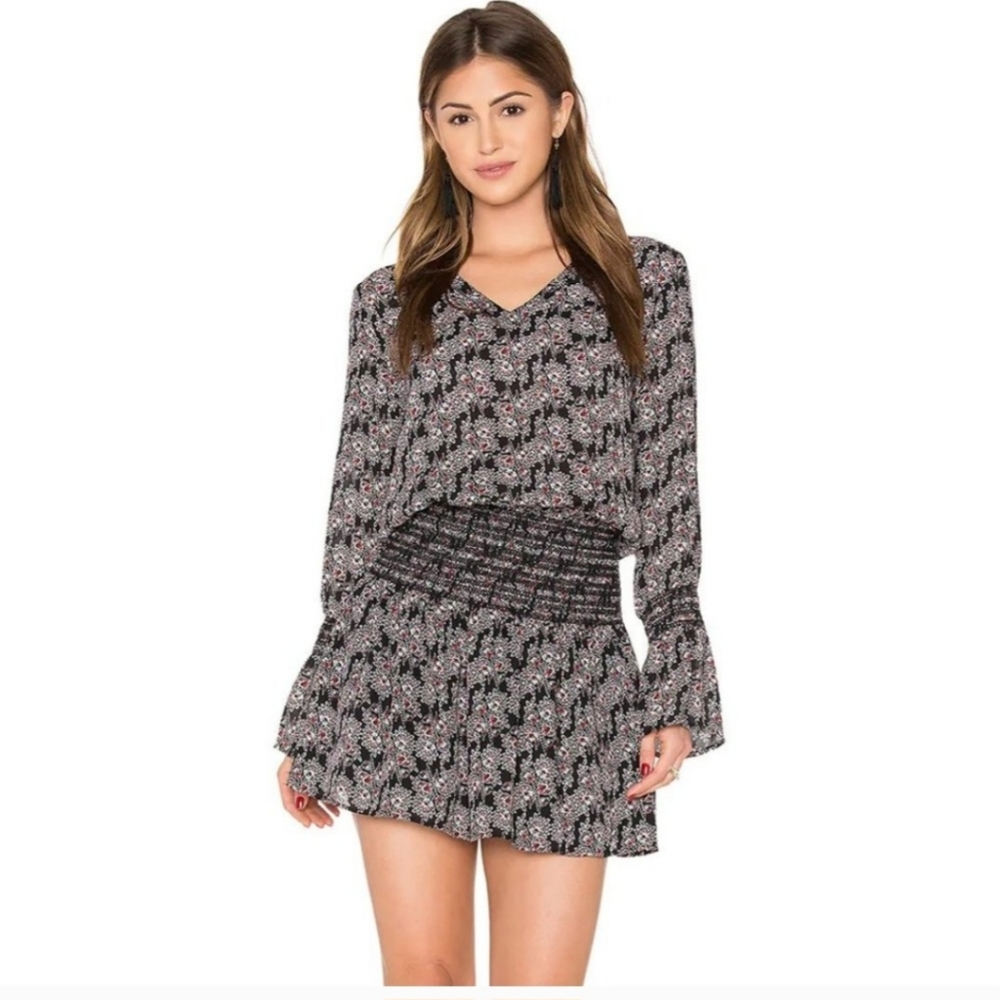 NWT 10 Crosby Derek Lam Smocked Floral Paisley 100% Silk Dress Red Boho Sz 12